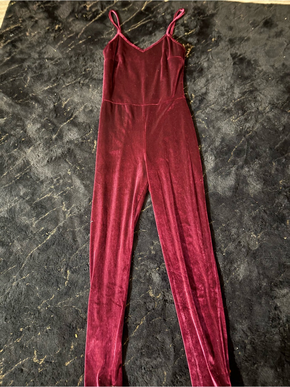 Popular Basics Wine Velvet Spaghetti-Strap Jumpsuit